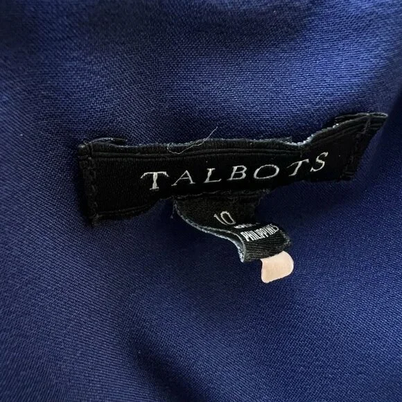 Talbots Size 10 Navy Blue Jacquard Brocade Ruffle Sleeve Sheath Dress Classic - Picture 5 of 8